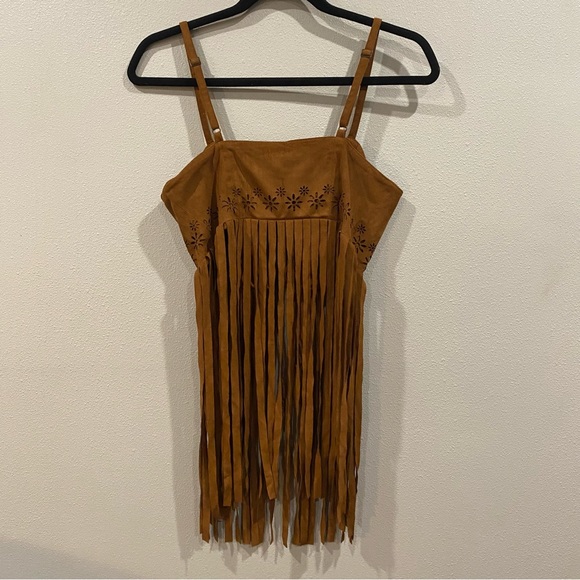 Sea Gypsies Faux Suede Lace Up Corset Fringe Top Tan Brown Size Small - Picture 7 of 7